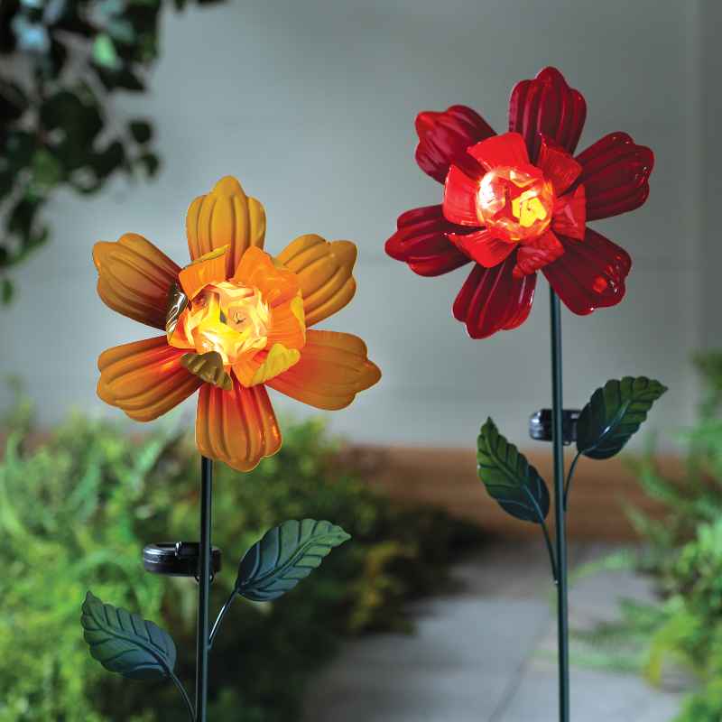 Yellow Metal Solar Flower Stake